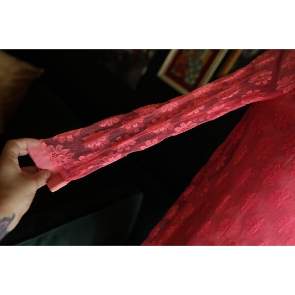 Vintage 60s Joseph Magnin Retro GoGo Flower Power Lace Pink Mod Dress - Picture 8 of 16